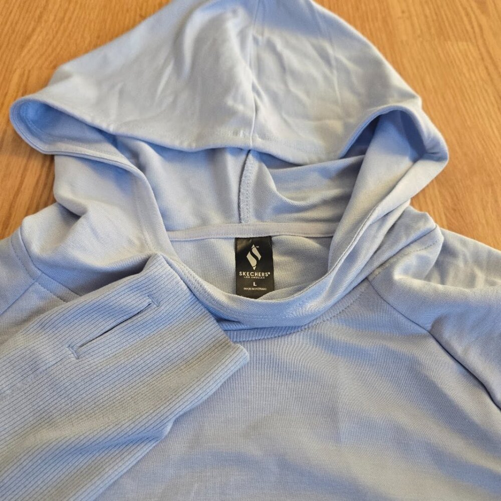 Skechers GoLounge Hooded Sweatshirt Hoodie Women’s Large Light Blue Thumbholes S - Picture 6 of 8